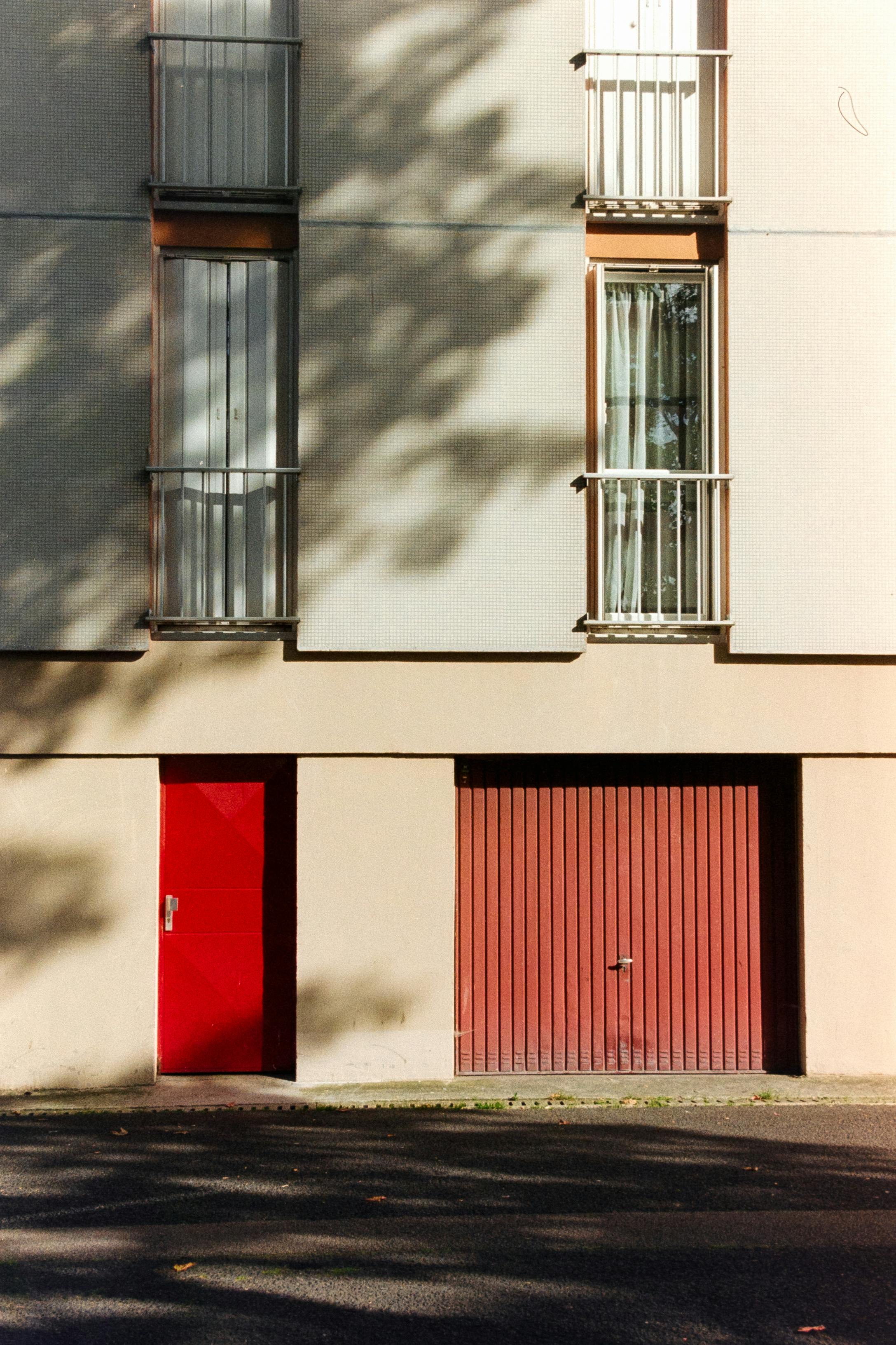 Modern building with garage doors in Los Angeles